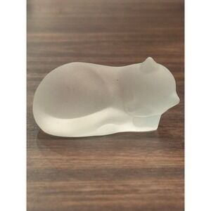 The Franklin Mint Frosted Satin Glass Sleeping Cat Figurine Vintage Art Glass